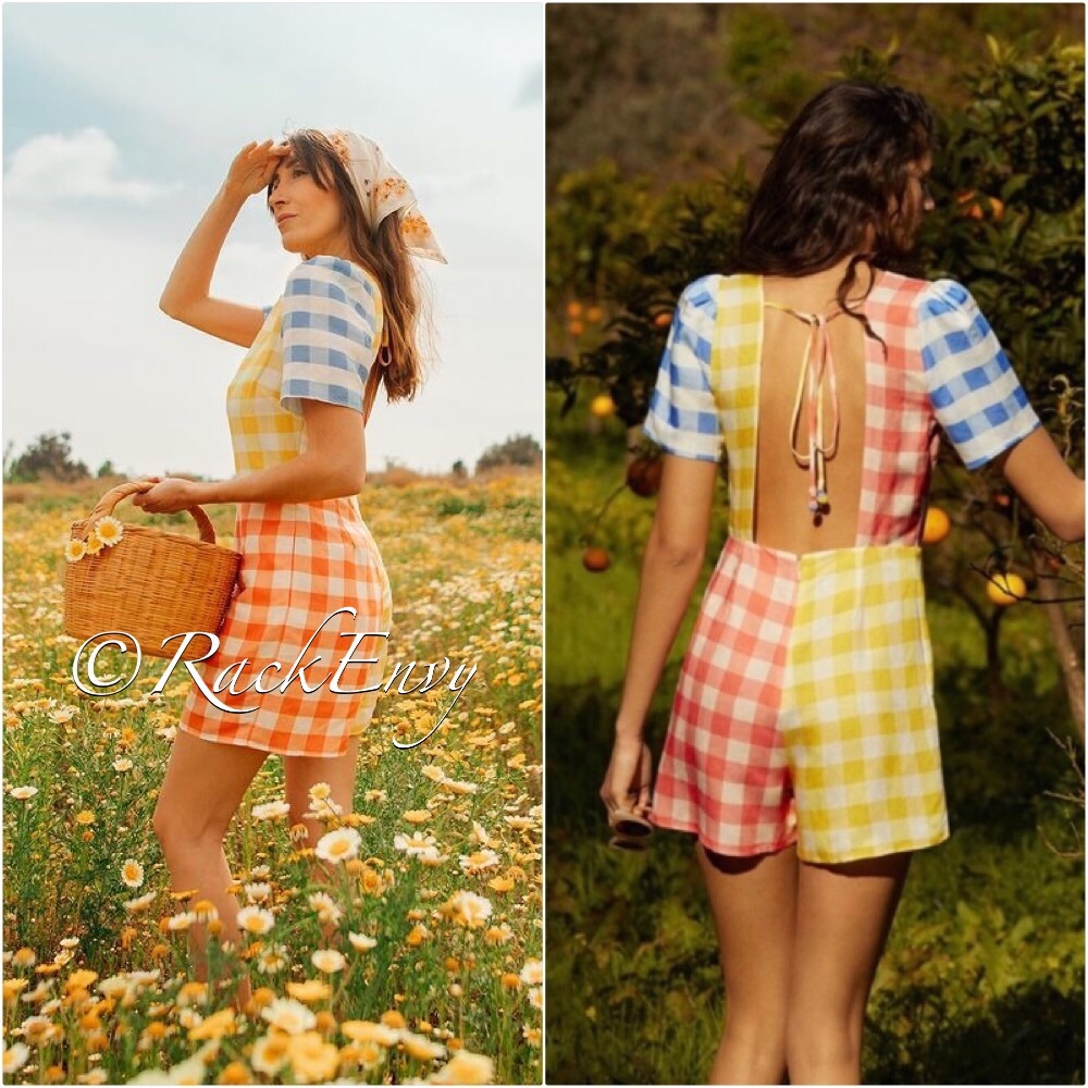NWT ANTHROPOLOGIE FARM RIO GINGHAM CONTRAST ROMPER